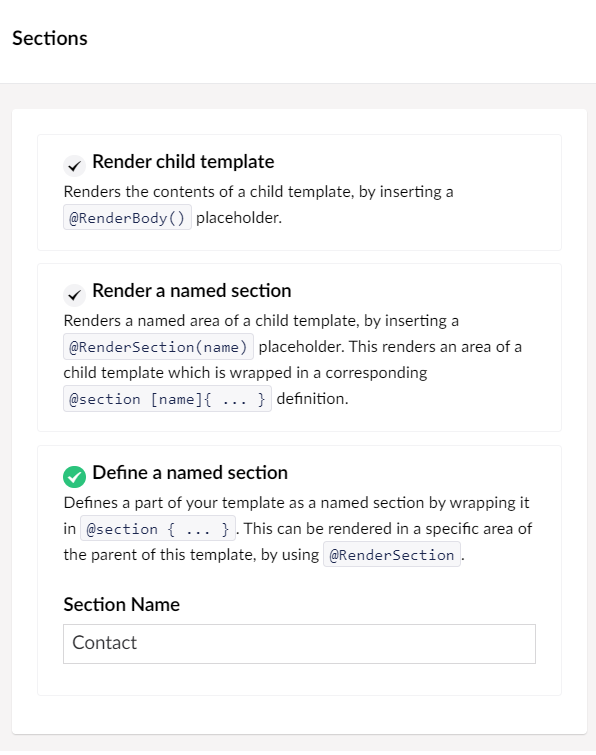 Define Named Sections Menu