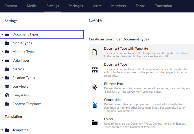 Creating a Document Type
