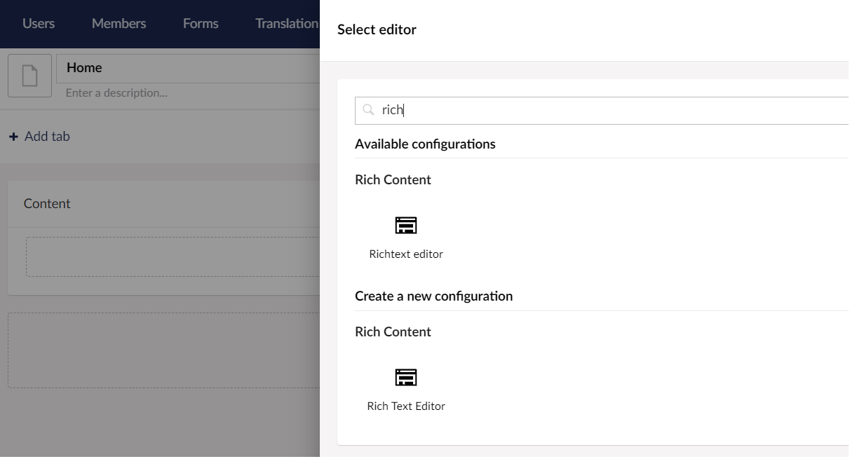 Choosing the Rich Text editor