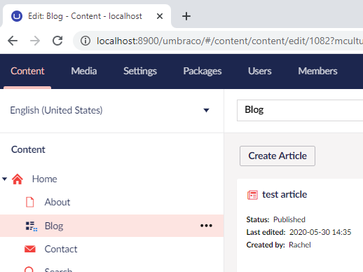 Example of the page title showing edit blo