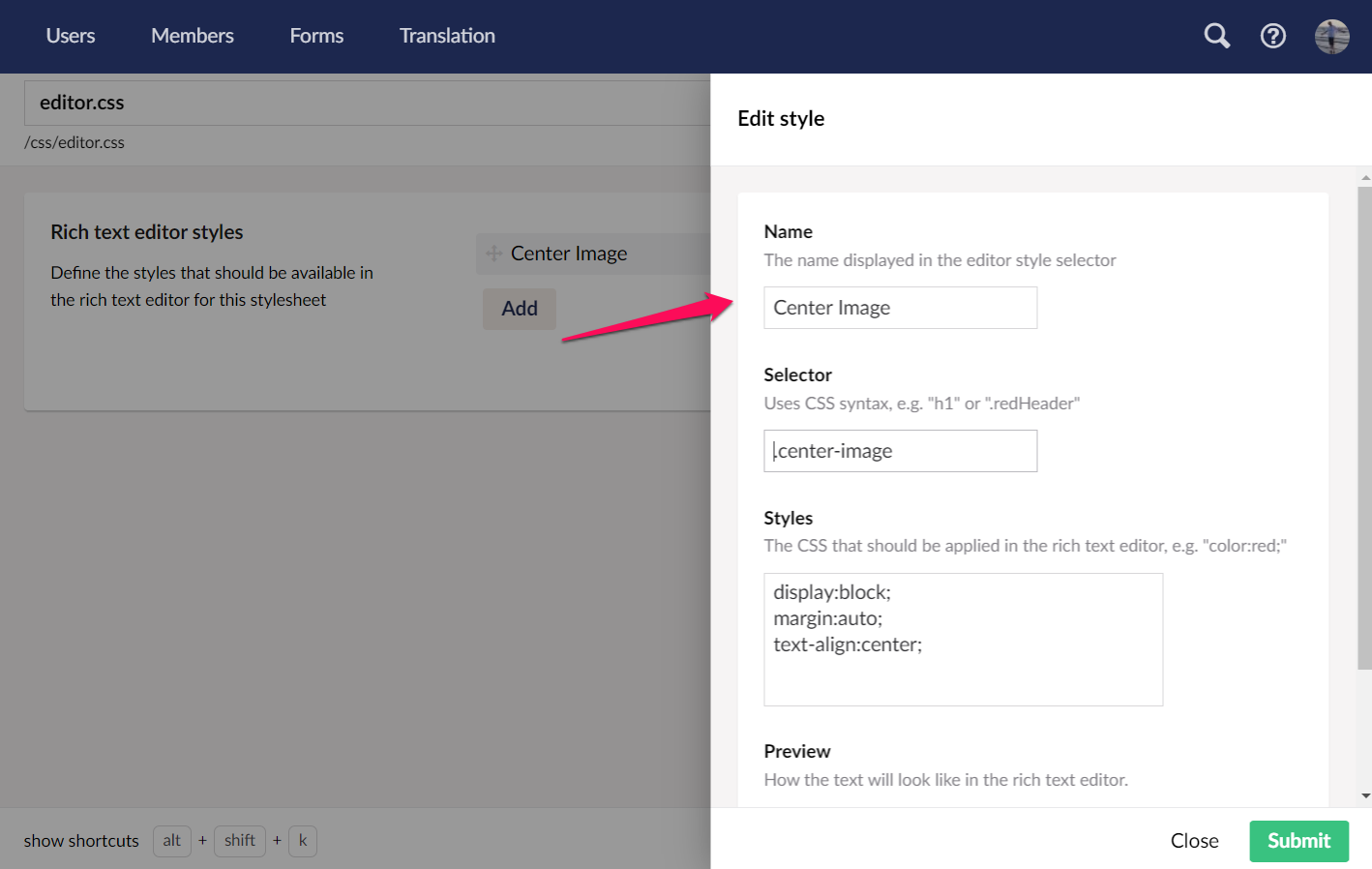 Add style format rule via backoffice