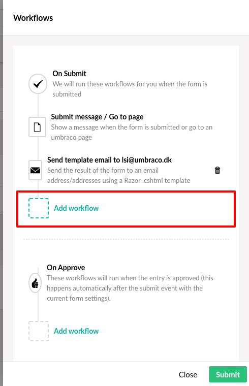 Umbraco Forms Add Workflow