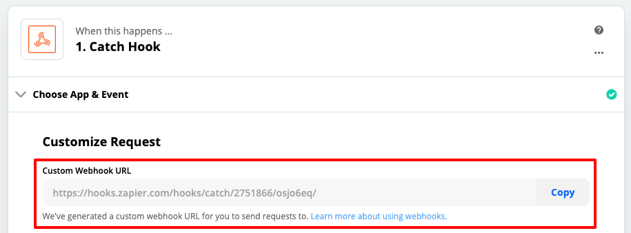 Zapier custom webhook URL