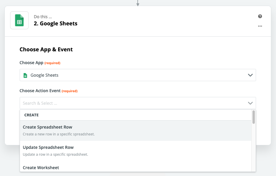 Zapier Google Sheets Action Event