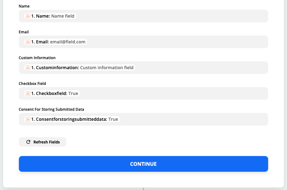 Zapier Google Sheets Data Mapped