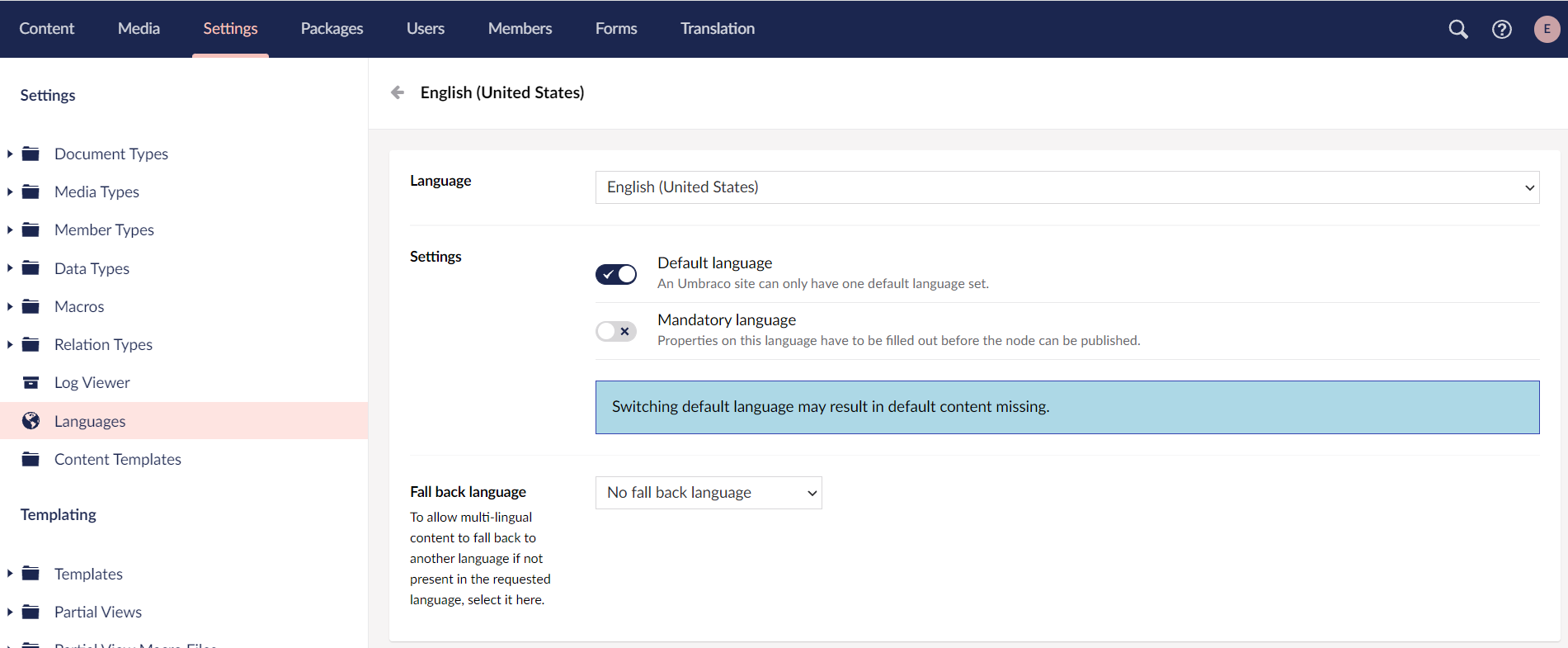 Change default language