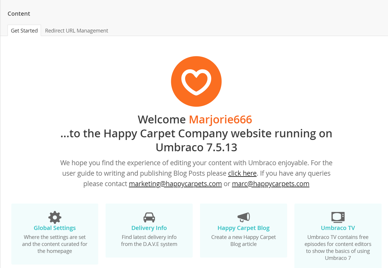 Example Custom Welcome Dashboard