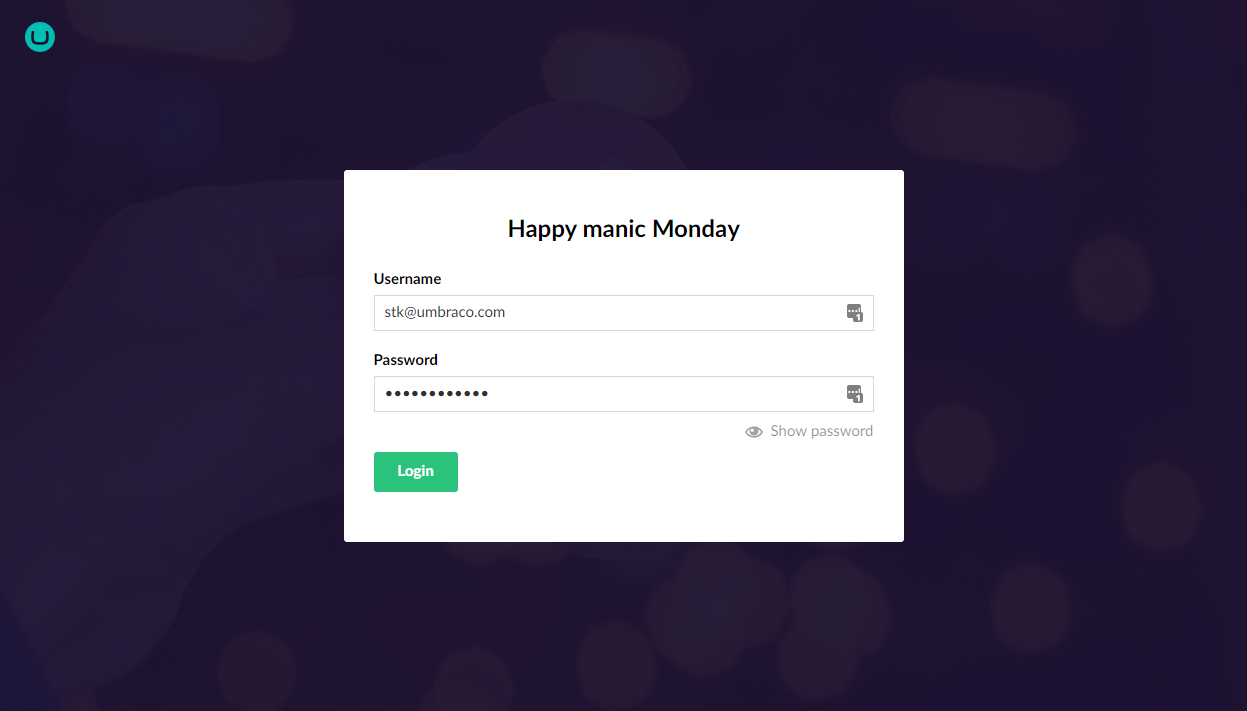 Login screen