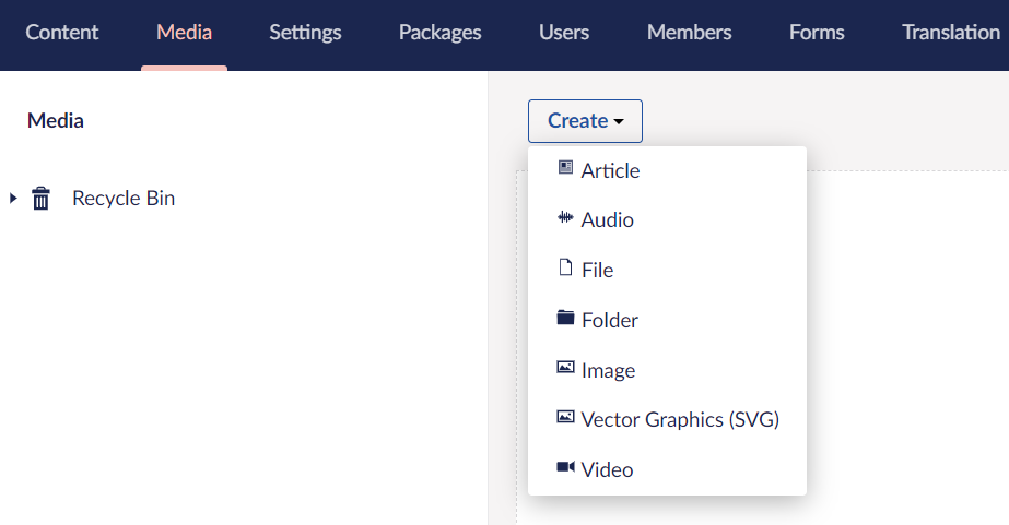 Upload Media - Create Button