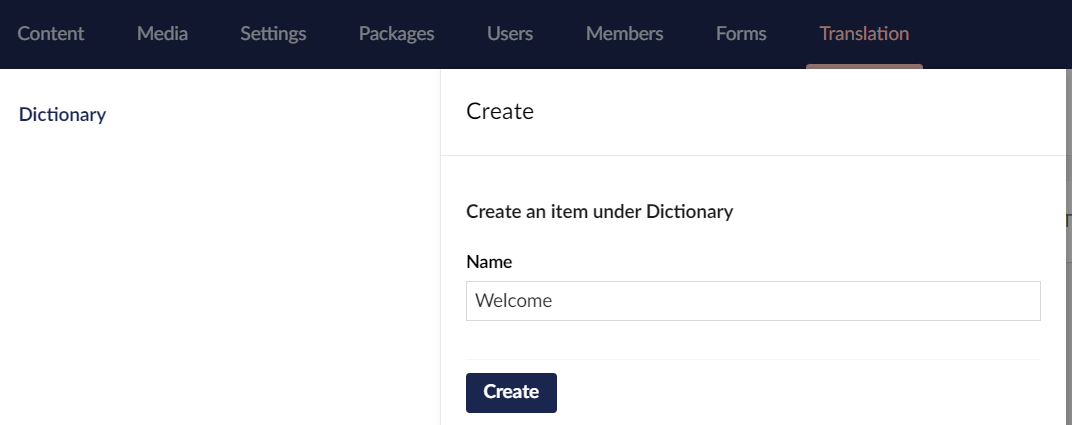 Create dictionary item