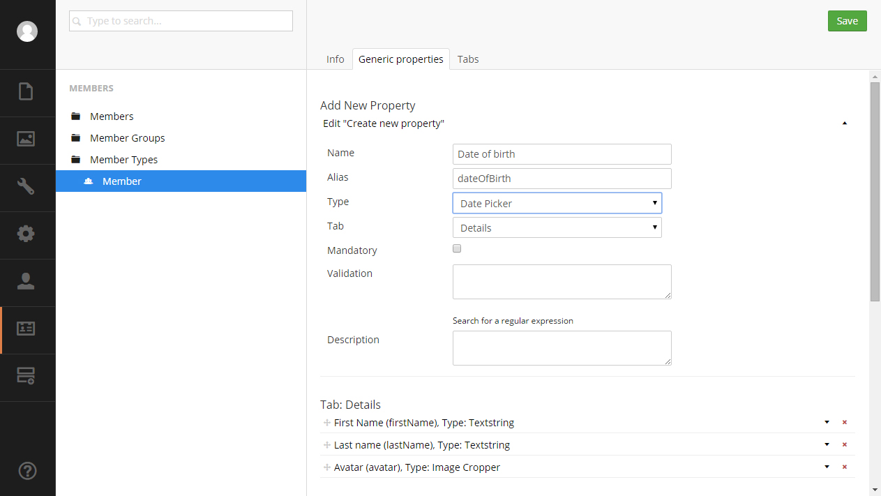 Generic properties tab