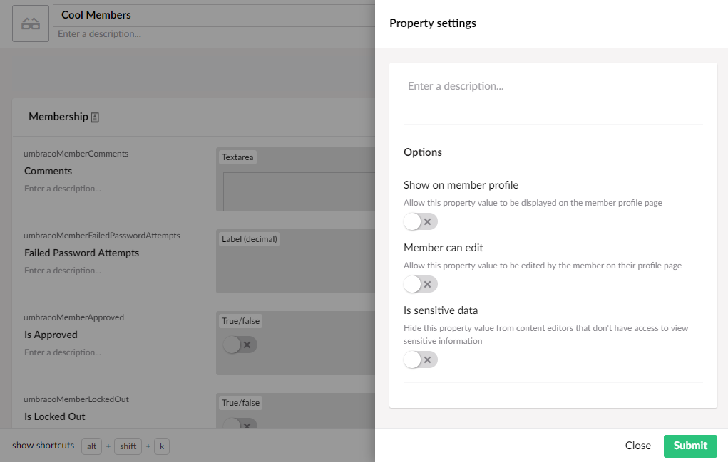 Configure property settings