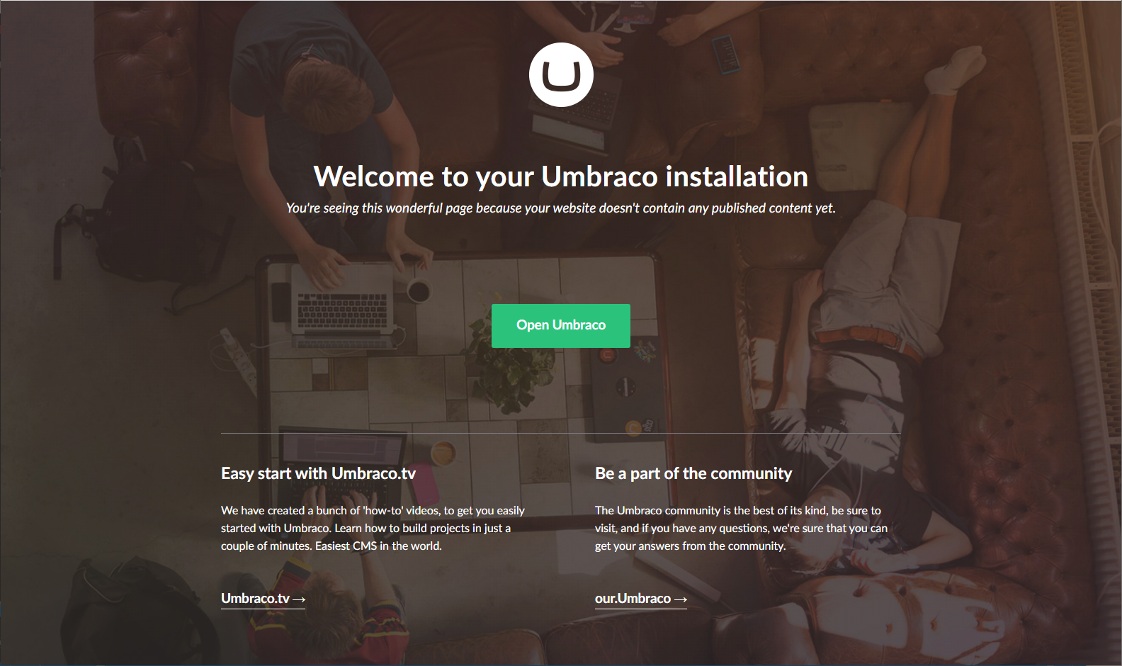 Frontend of Umbraco site installed using the unattended installs feature