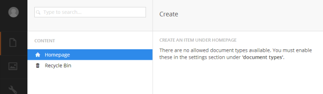 Umbraco Content Error - No Document Types Available
