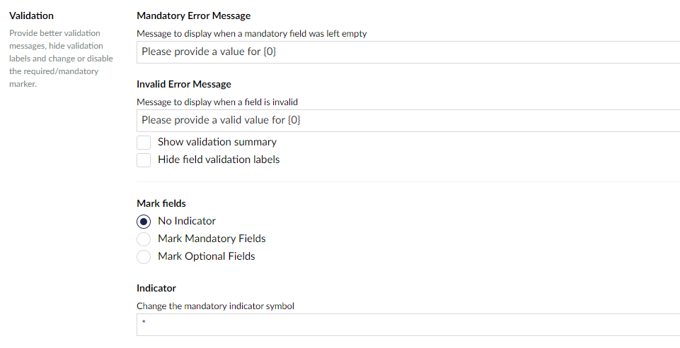 Form settings validation