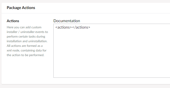 Package action section in the backoffice