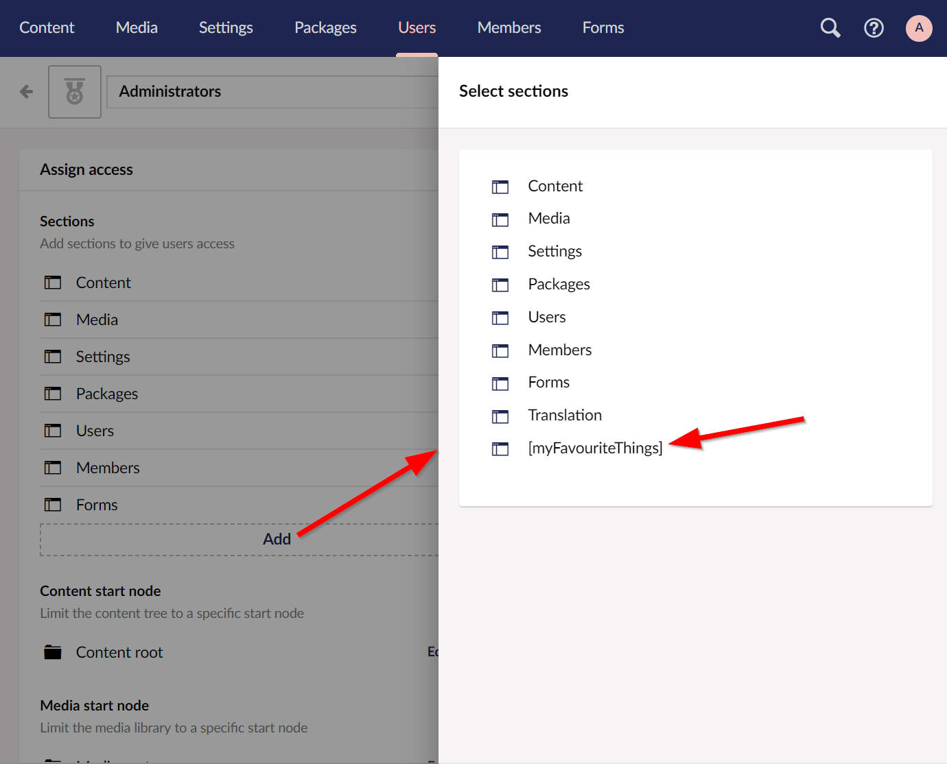 Add Section for User