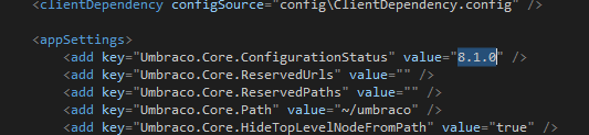 Set Umbraco version in the web.config