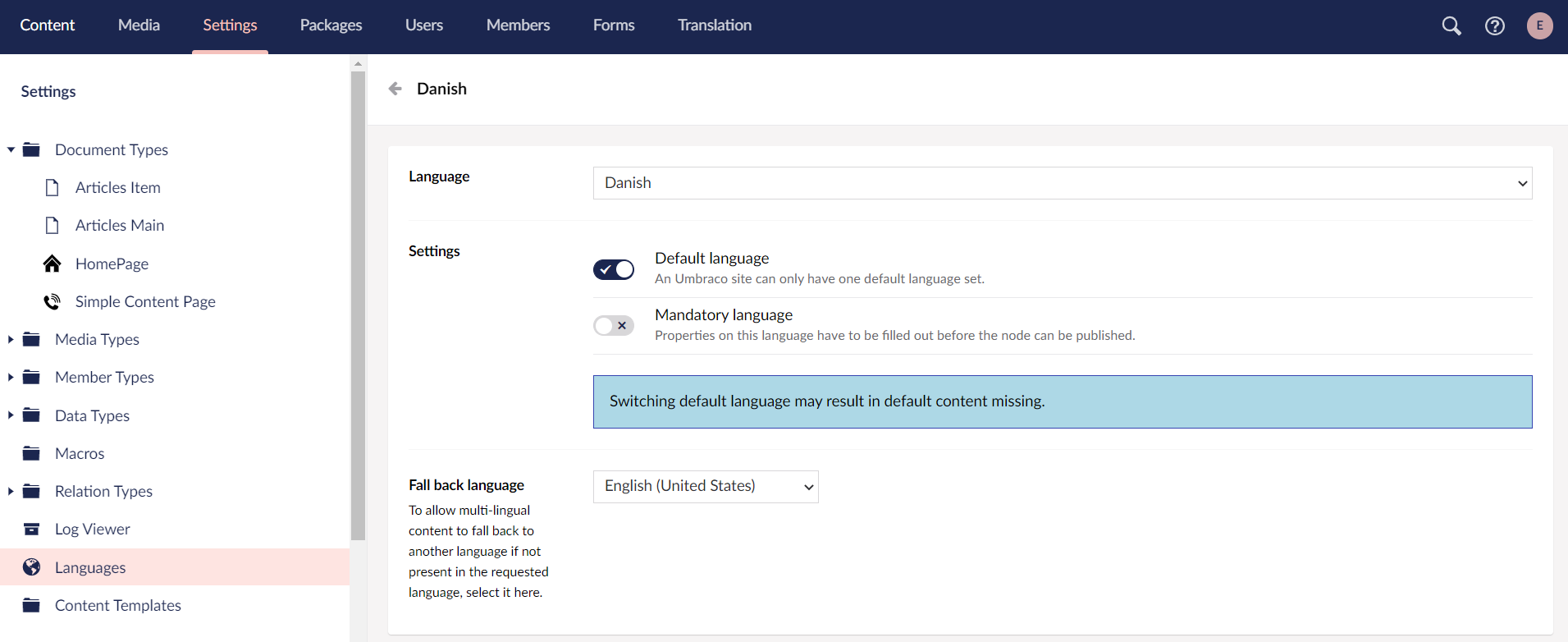 Adding a Fallback language