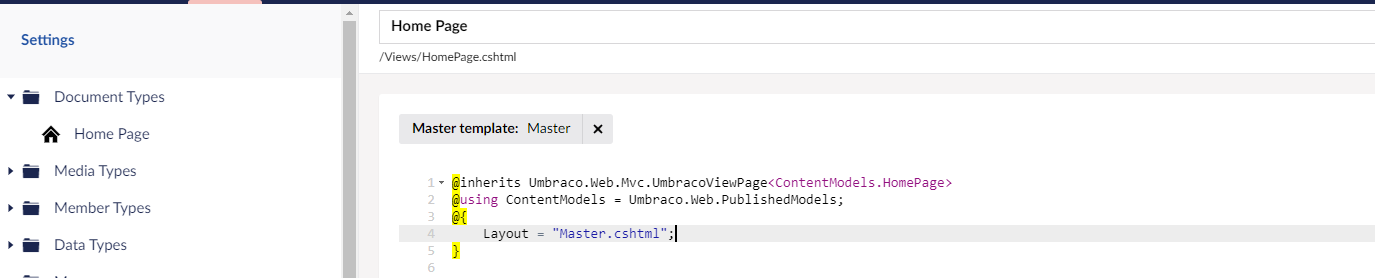 Homepage Template now sits under the Master
