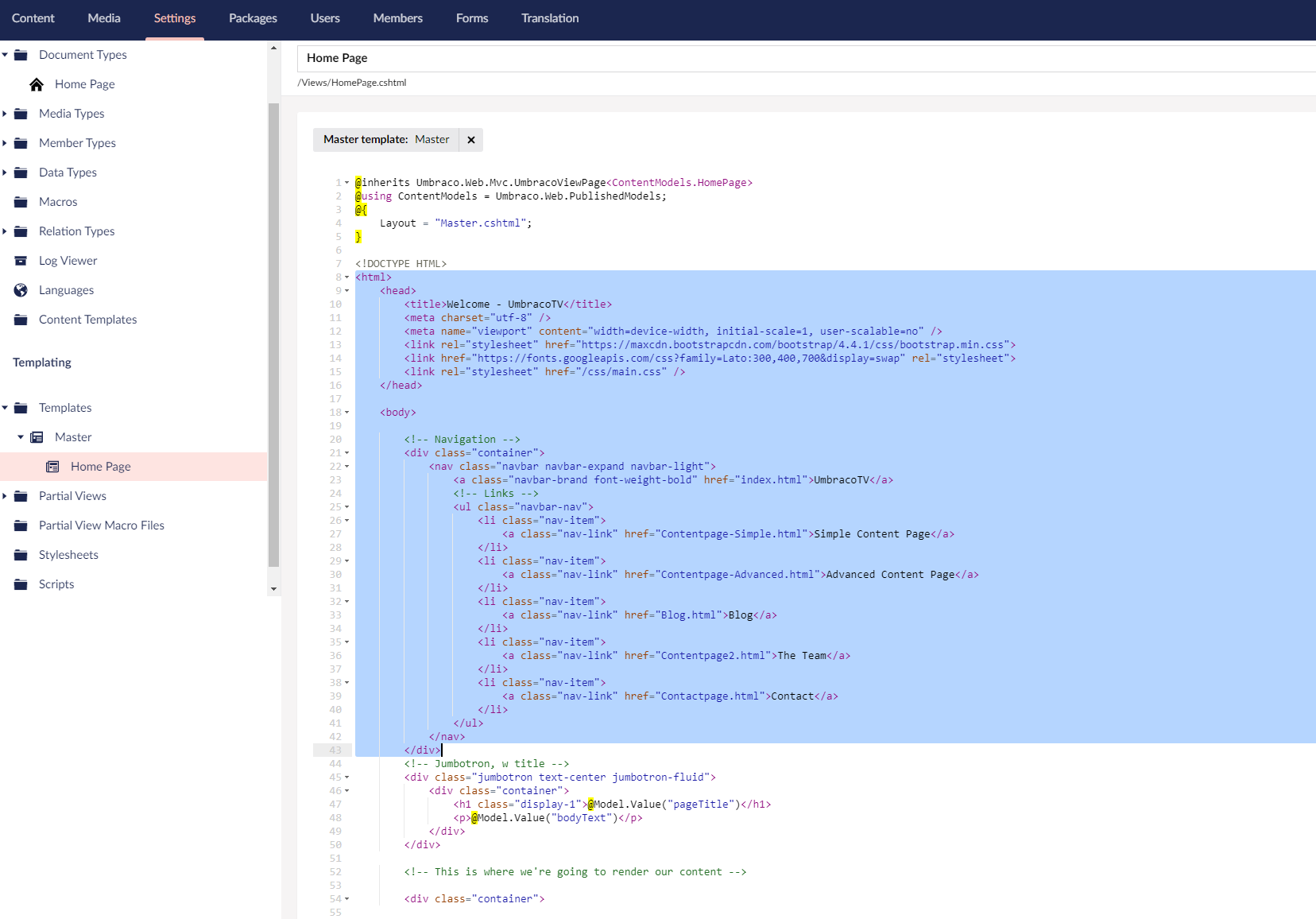 Homepage Template After Cutting the Header
