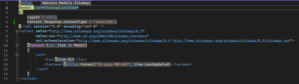 screenshot of xml view file