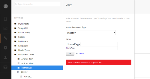 Umbraco document type copy form