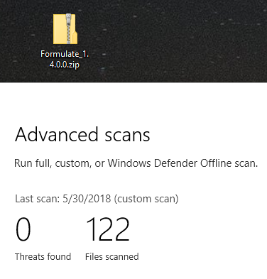 Windows Defender Scan of Formulate