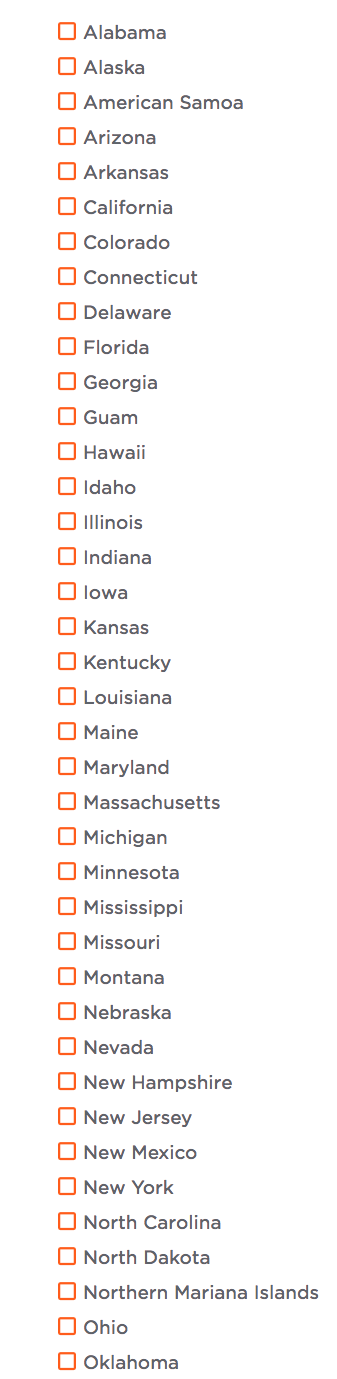 Checkbox List of US States