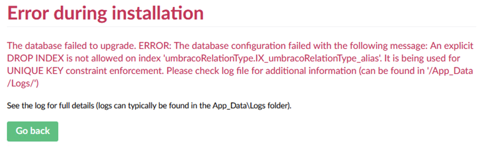 Database Error Screenshot