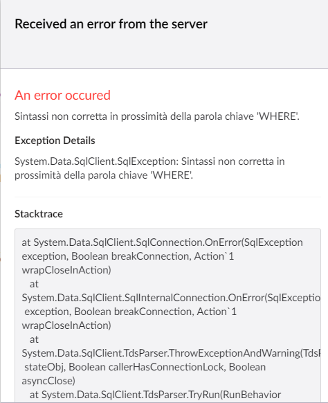 Screenshot of the error