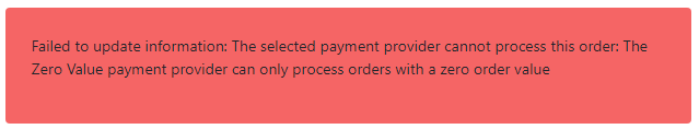 Zero value payment method error message