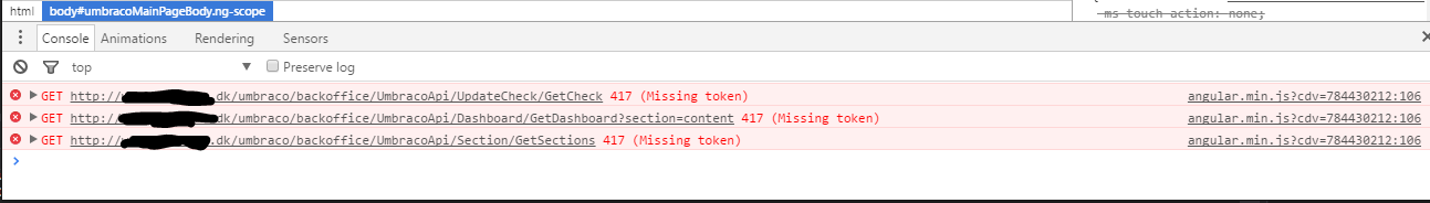 Missing token errors