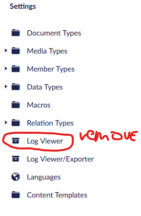 remove log viewer entry from the settings section of the backoffice