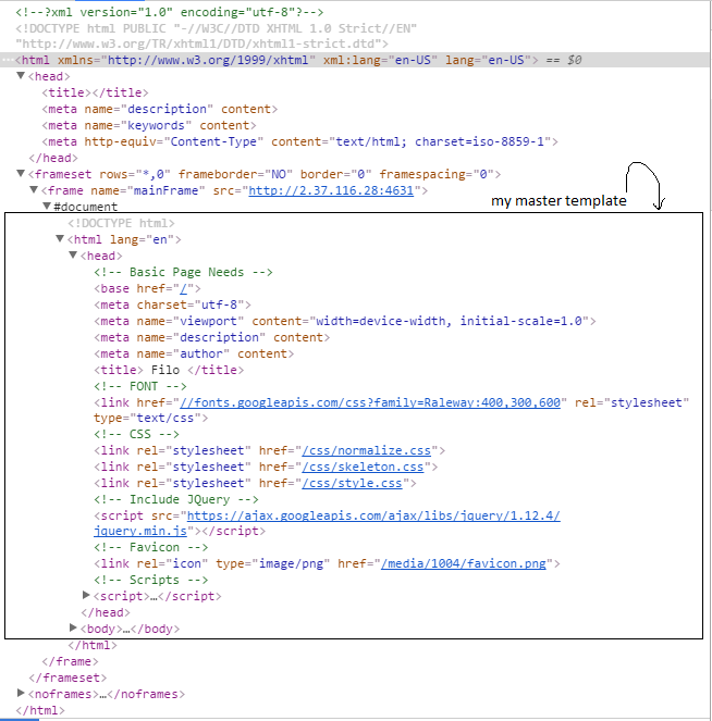 my master template innested in frameset