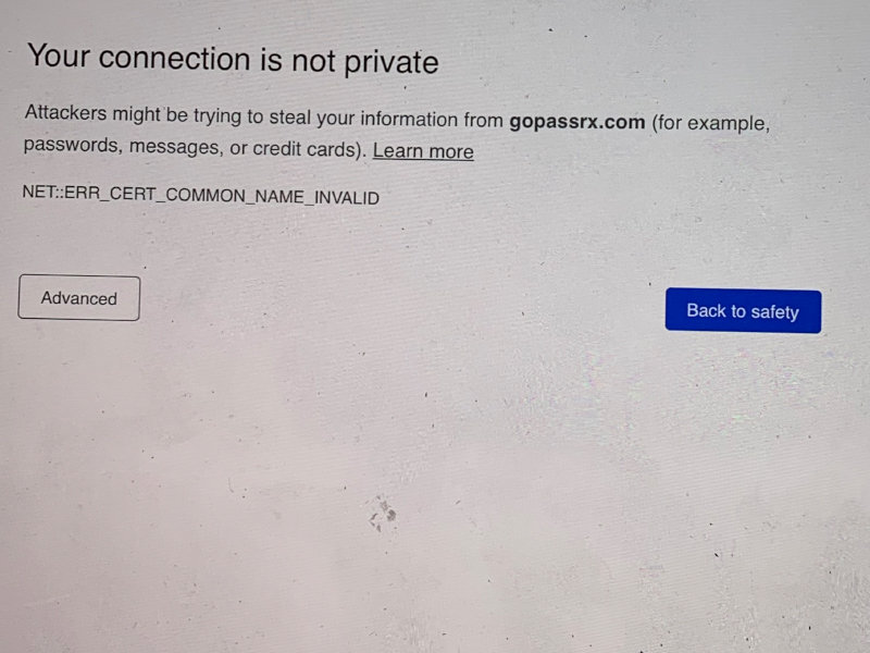 gopassrx security error