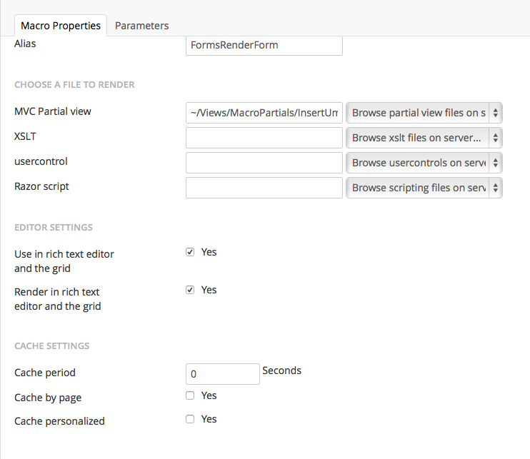 cache settings for partial view macro files