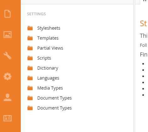  two Document Types nodes in the Settings tree