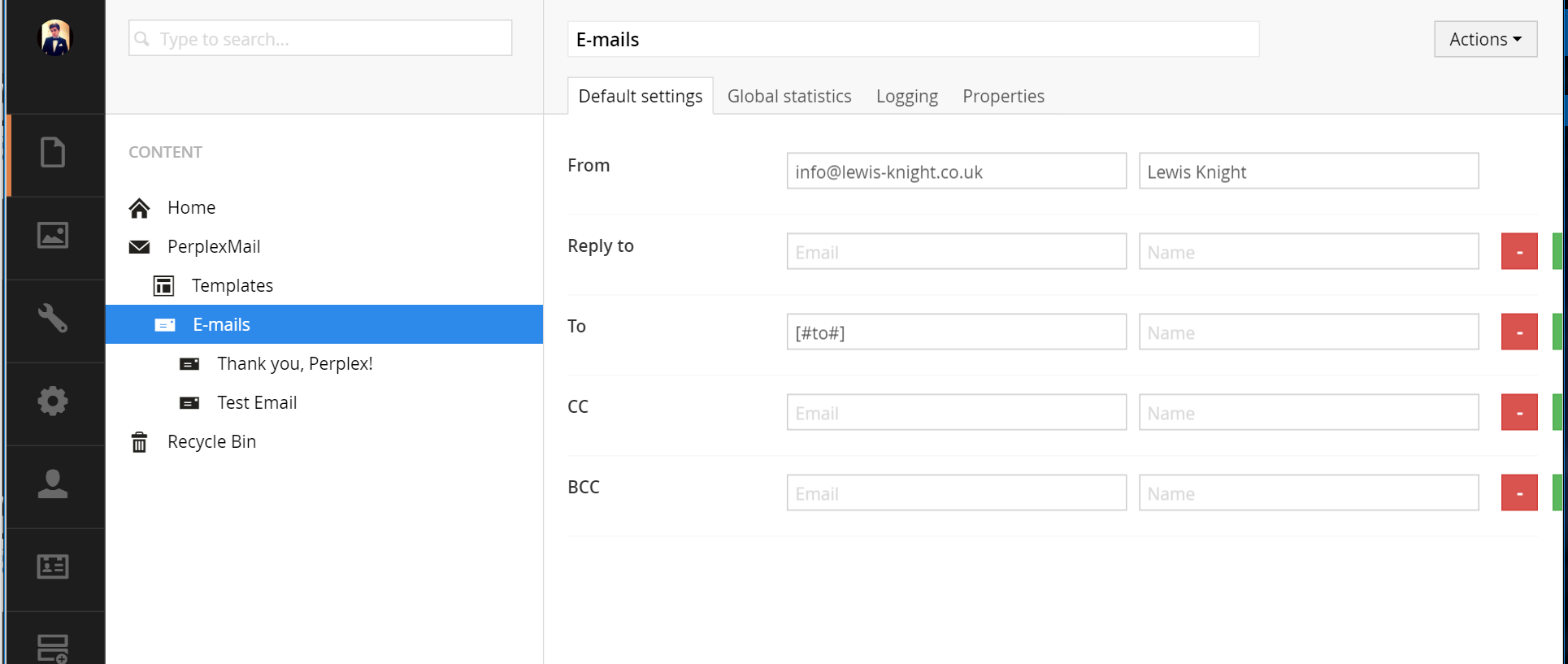 Email node default settings