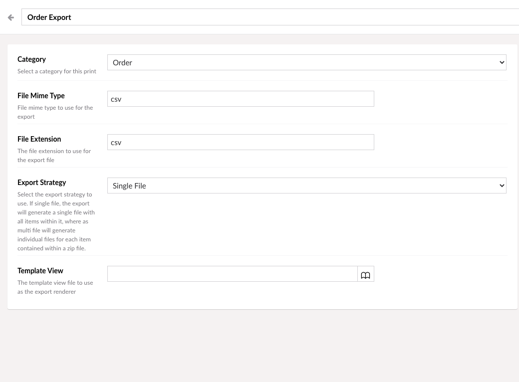 Screenshot of Vendr Export Template settings
