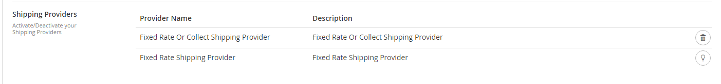 Gateway providers page showing shipping provider