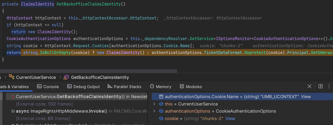 image showing the value of the backoffice auth cookie