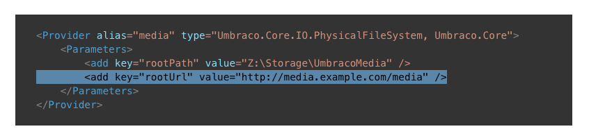 Screenshot of the Umbraco documentation version of the FileSystemProviders.config file