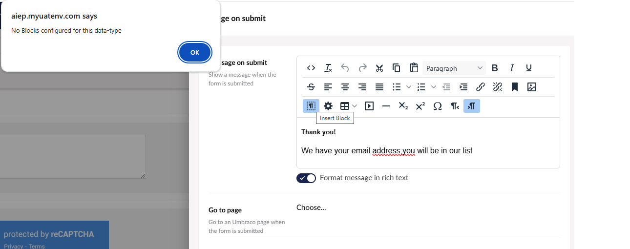 Message on sent umbraco forms workflow