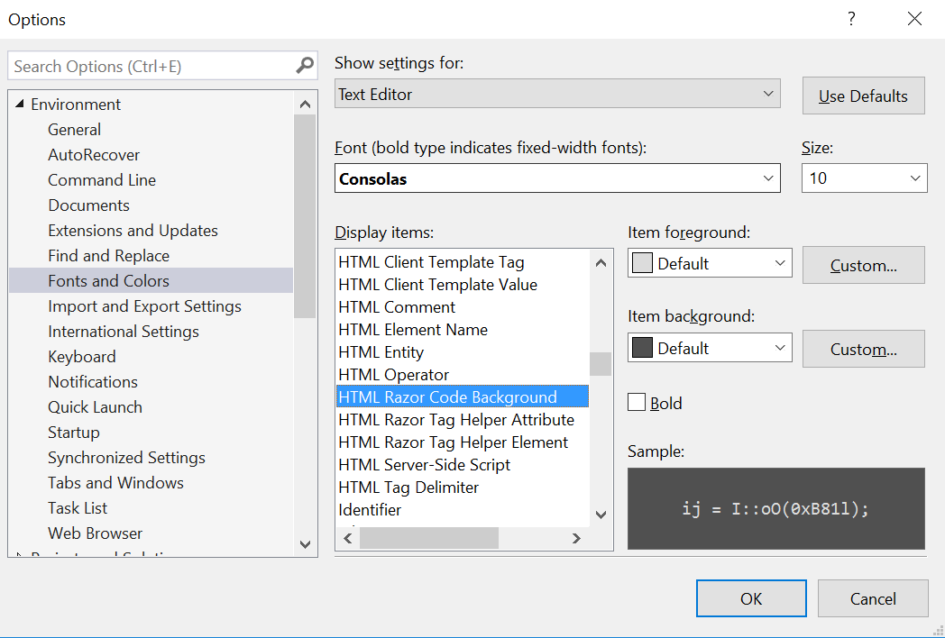 HTML Razor Code Background