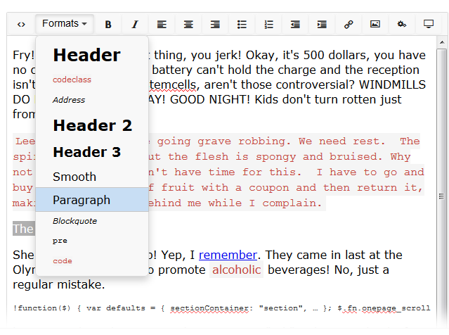adding html tags like precode in rich text editor - Templates and ...