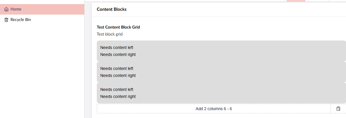 rendered block grid in the cms