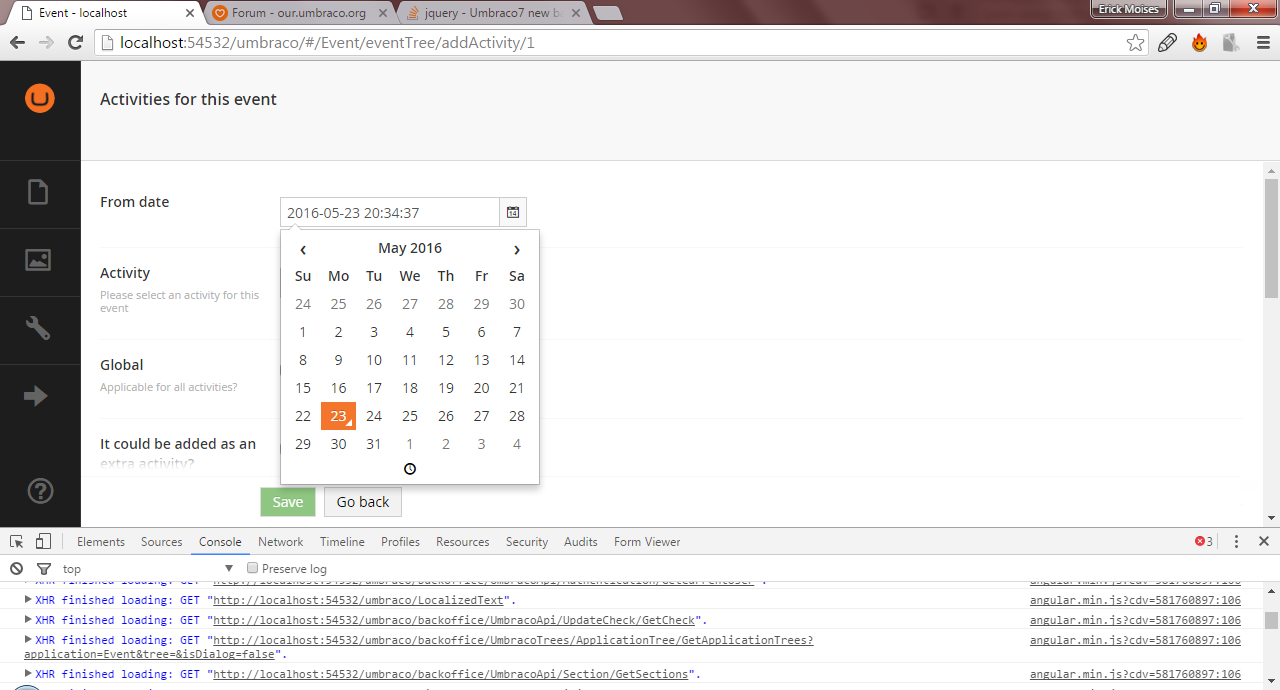 showing my datepicker