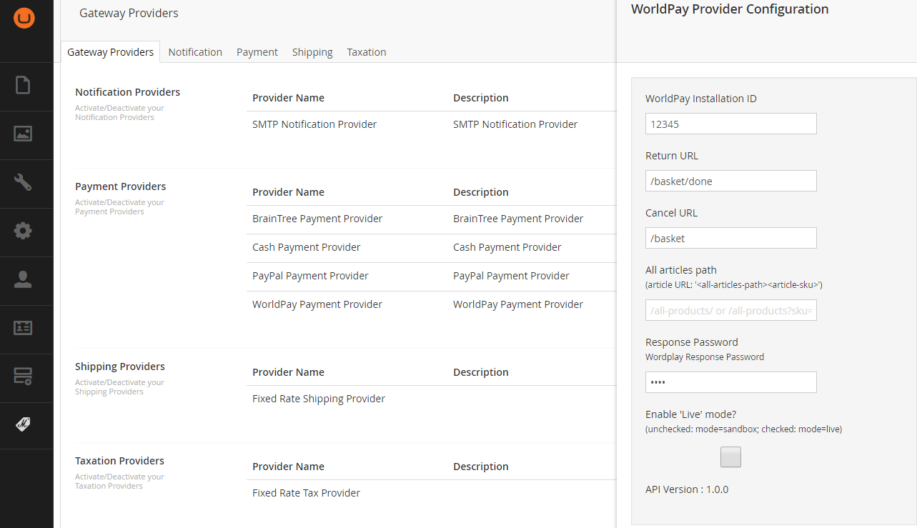 Back end WorldPay Config